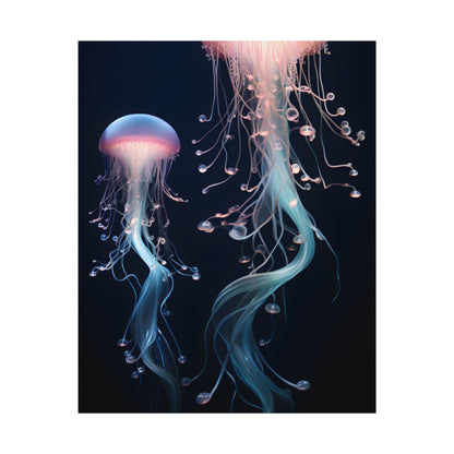 Bioluminescent Oceanic Ballet: Underwater Dancer in Motion - Poster