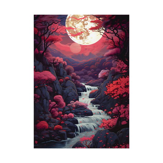 Serene River Landscape: Tranquil Flowers & Roses - Poster