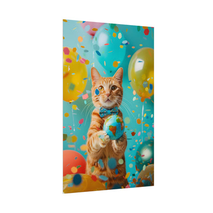 Charming Whiskers: Cat in Bow Tie with Mini Flag - Poster