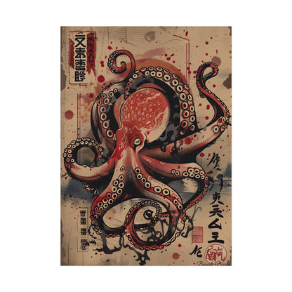 Stylized Octopus in Ukiyo-E Style: Japanese Artwork - Poster
