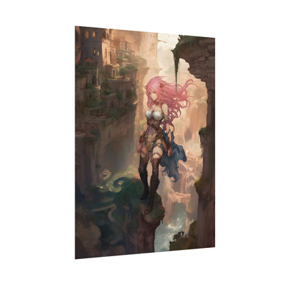 Dramatic Birds Eye View: Anime-Style Bird in Flight - Poster