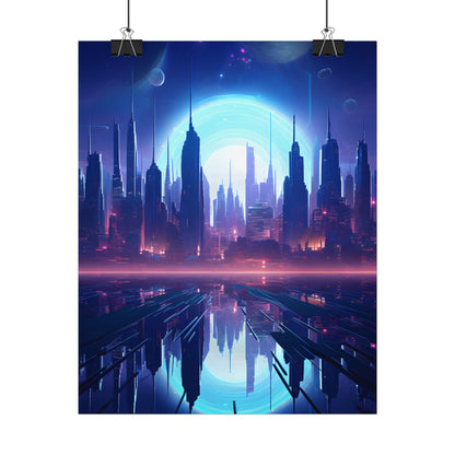 Melancholic Cyberpunk Night: Dark Cityscape Digital Art - Poster