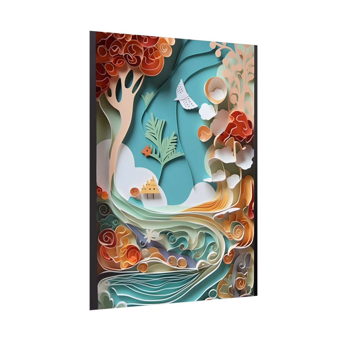 Paper Quilled Beach Sunset: Calming Beach Landscape Artwork - Poster