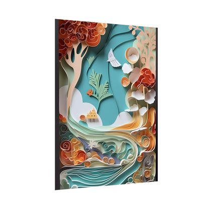 Paper Quilled Beach Sunset: Calming Beach Landscape Artwork - Poster