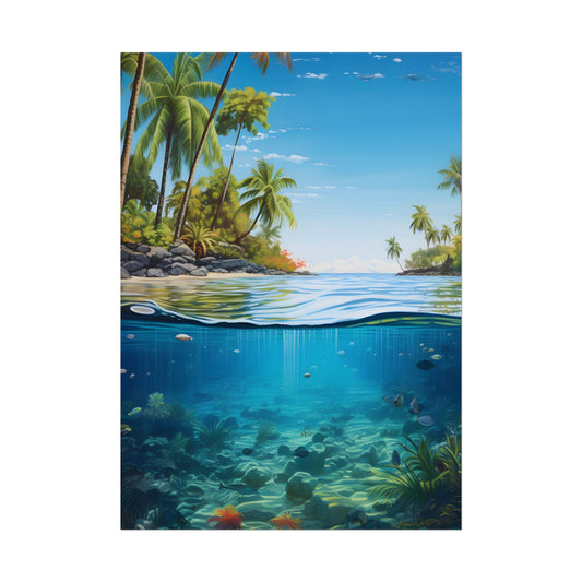 Tropical Island Tranquility: Serene Beach Scene Art - Poster