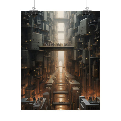 Futuristic City of Perfection: Modern Skyscrapers under Neon Lights - Poster