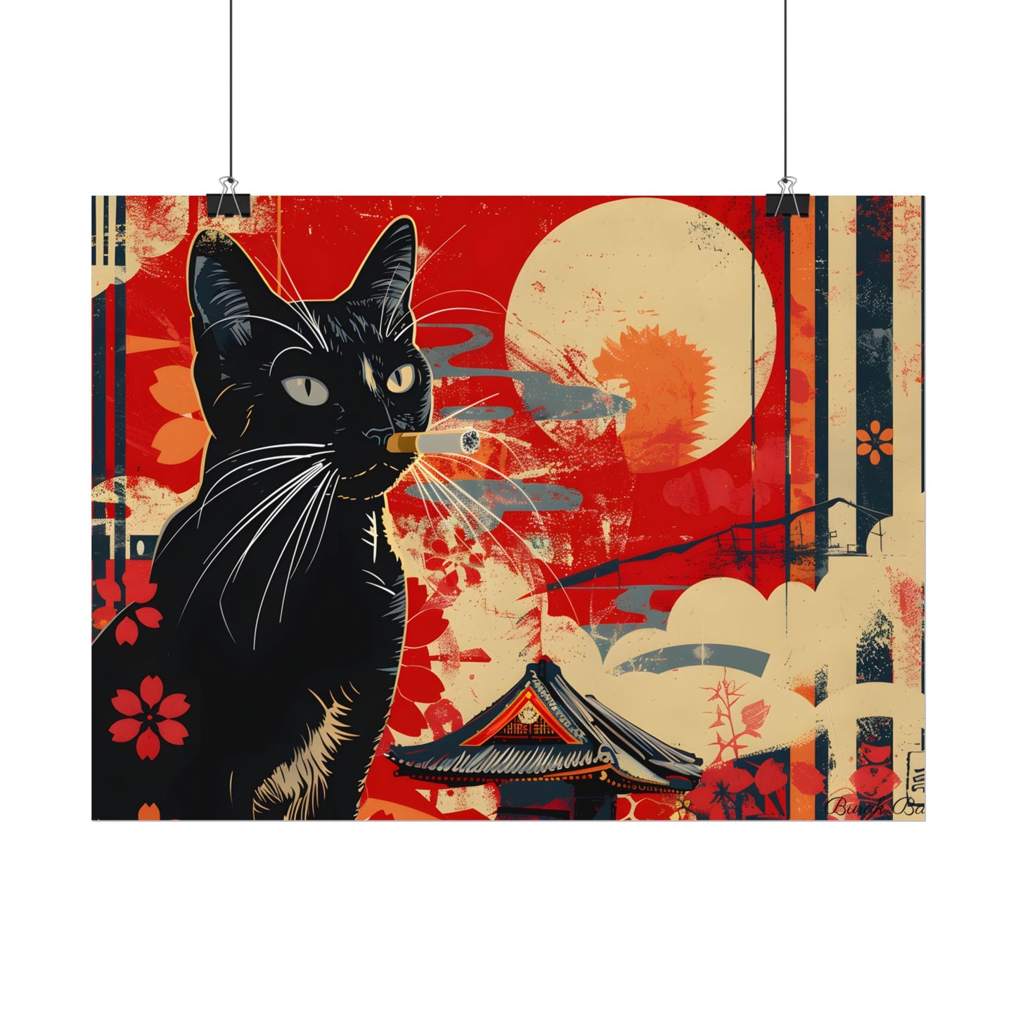 Whimsical Cat: Unconventional Smoking Scene - Poster