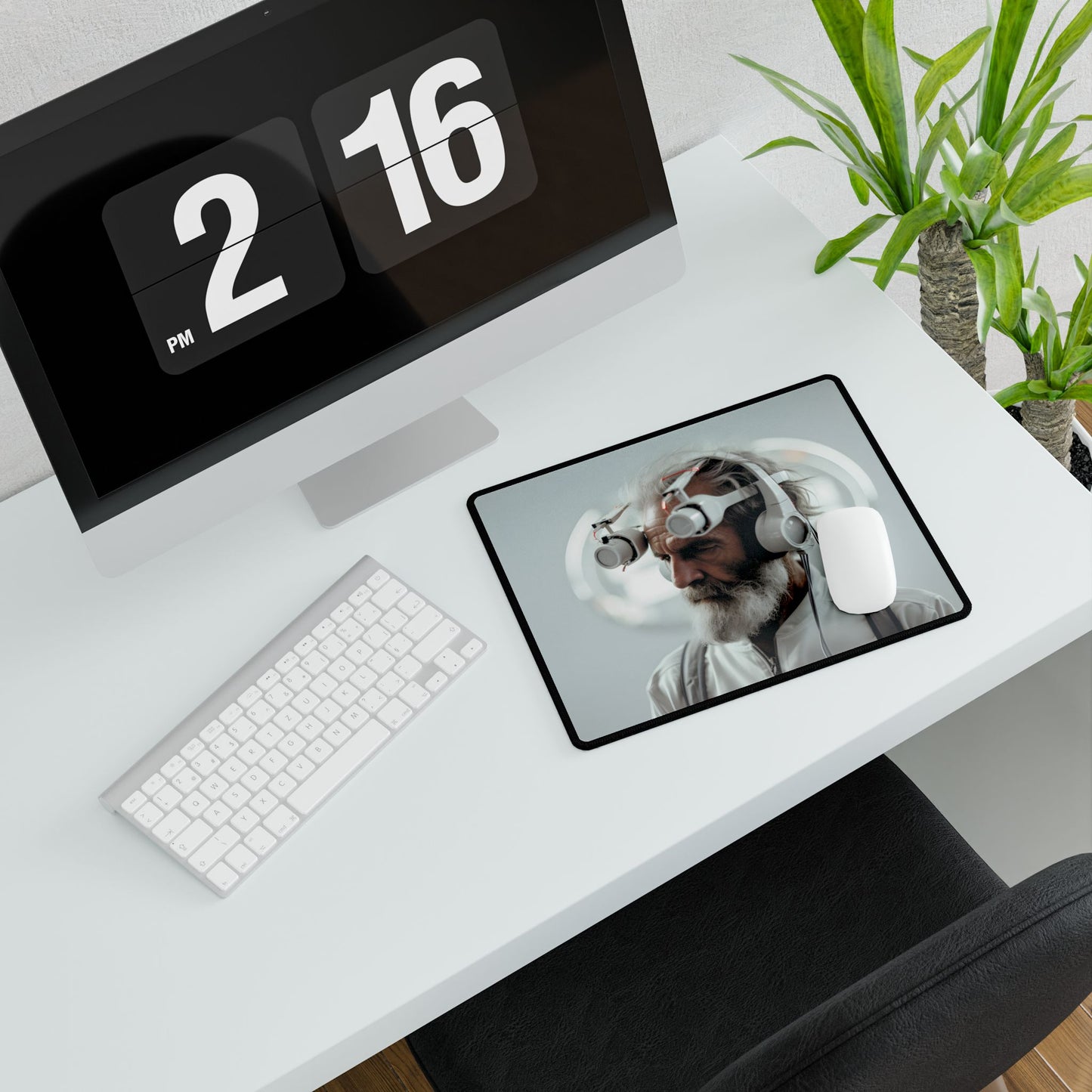 Futuristic Tech-Savvy Senior: Digital Art - Desk Mat
