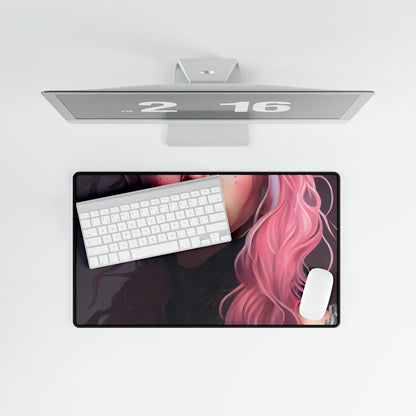 Astonishing Pink Hair Portrait: Confident Female in Dreary Background - Desk Mat