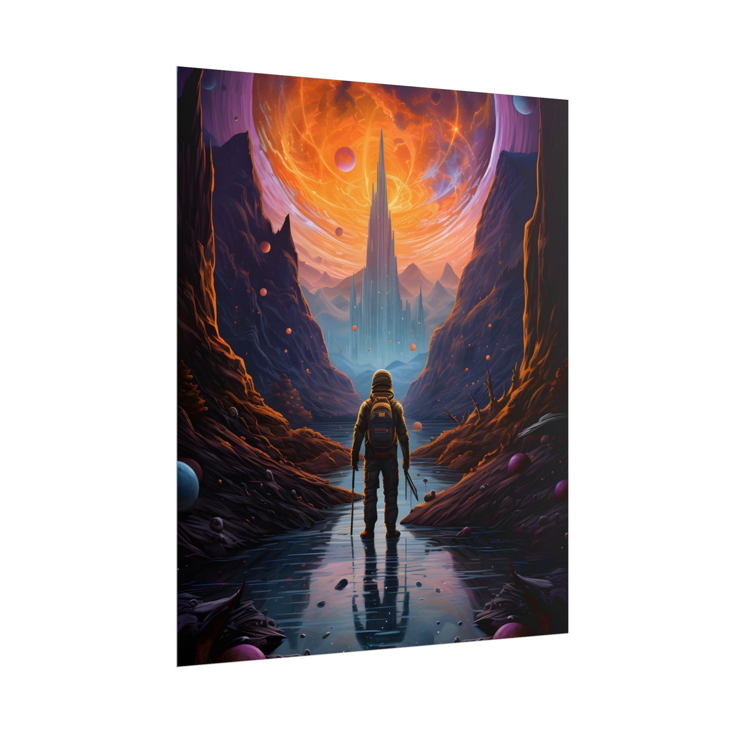 Futuristic Explorer in Wilderness: Sci-Fi Artwork - Poster