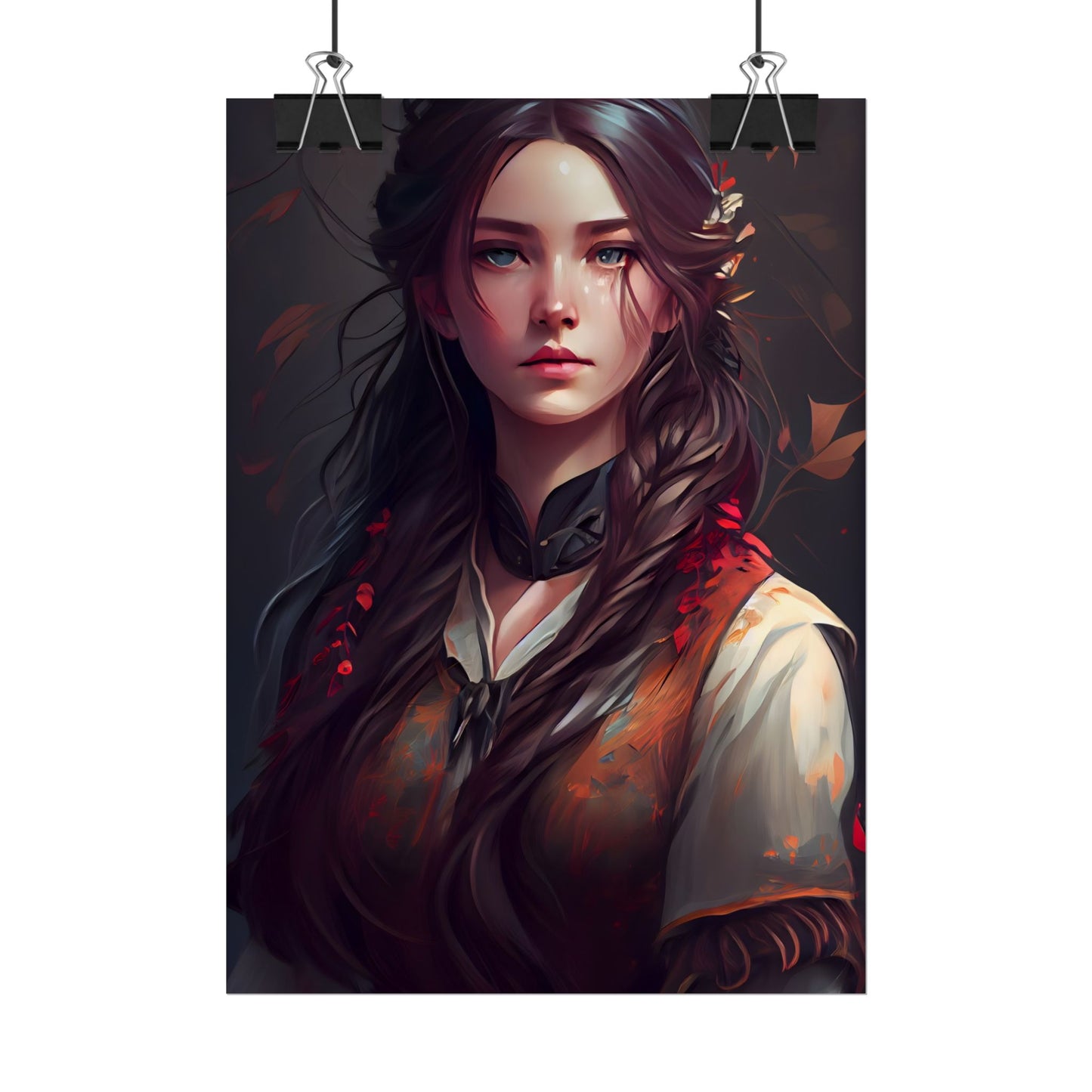 Vibrant Portrait: Brown Hair, Green Eyes Artwork - Poster