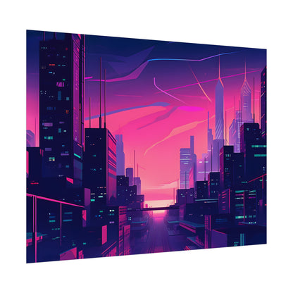 Melancholic Cyberpunk Cityscape: Neon Night Digital Art - Poster