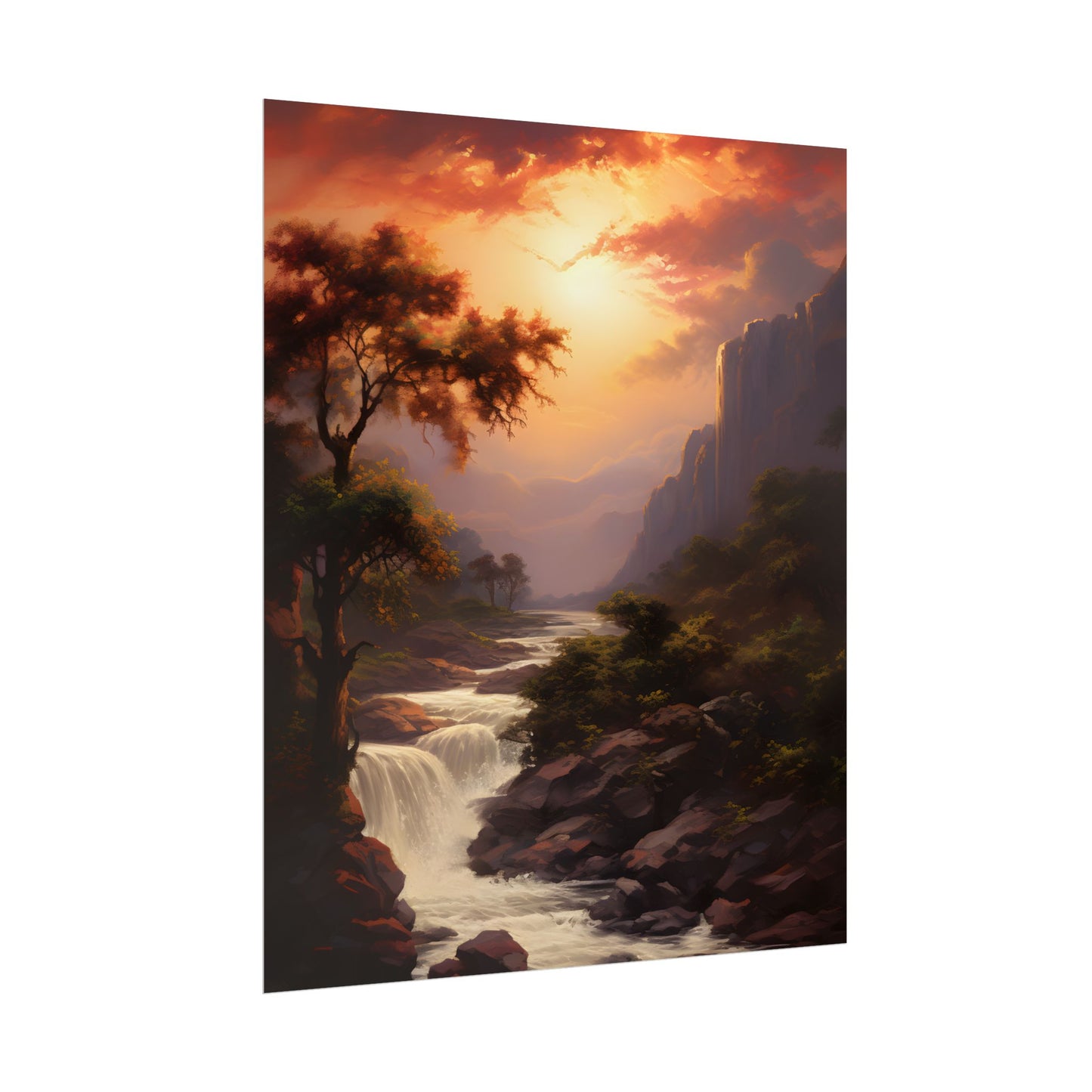 Breathtaking Waterfall Oil Painting: Meticulous Artwork - Poster