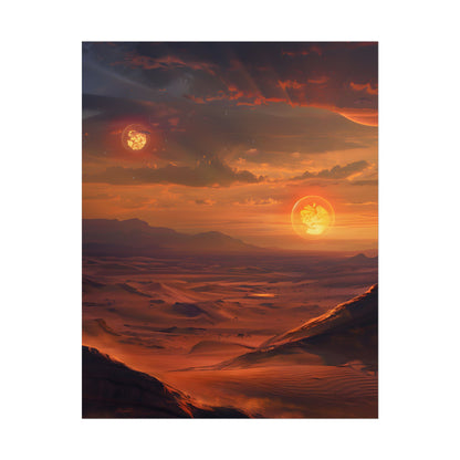 Peaceful Tatooine Sunset: Barren Desert Landscape - Poster