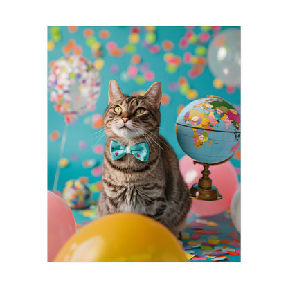 Whimsical Cat with Bow Tie: Mysterious Feline Artwork - Poster