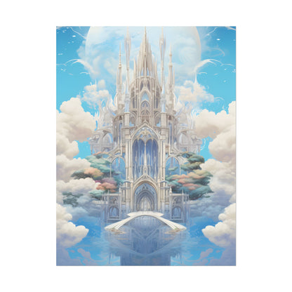 Floating City in Celestial Clouds: Fantasy Artwork - Poster