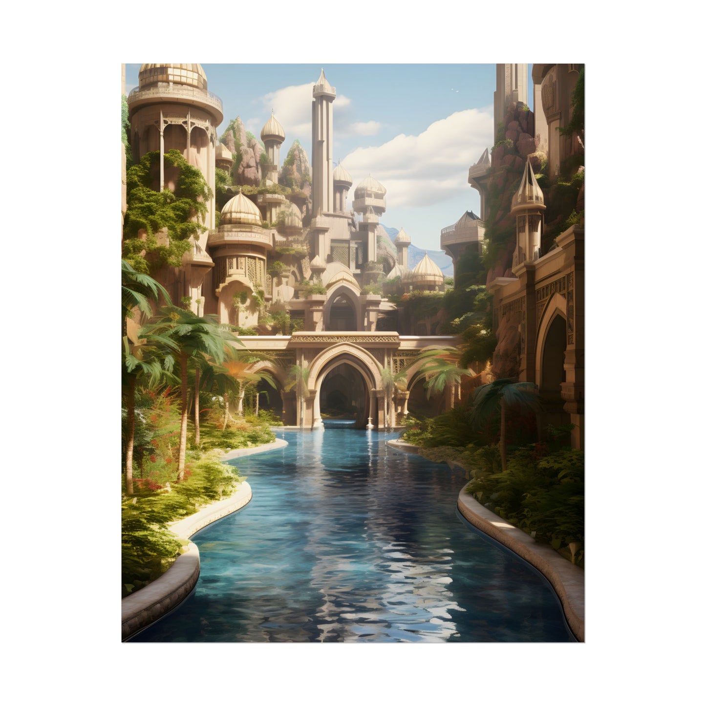 Mythical Oasis: Tranquil Desert Landscape - Poster