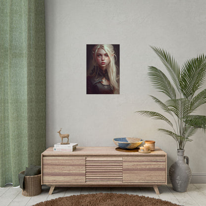 Blonde Portrait: Elegant Woman in Black Dress - Poster
