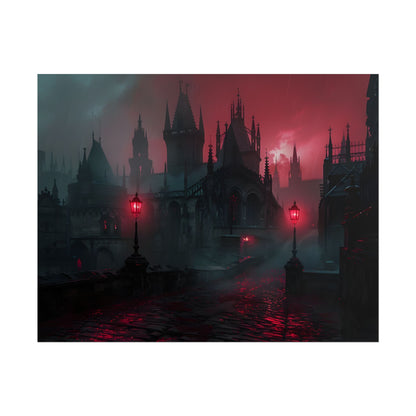 Dark Gothic Cityscape: Misty Twilight Artwork - Poster