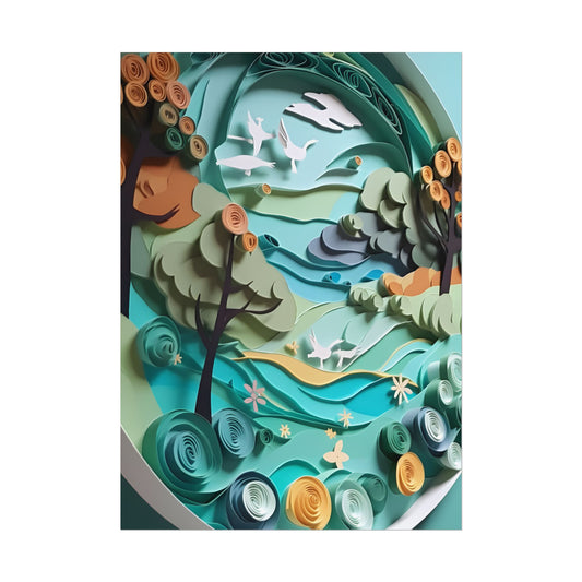 Eye-Catching Beach Landscape: Paper Quilling Art - Poster