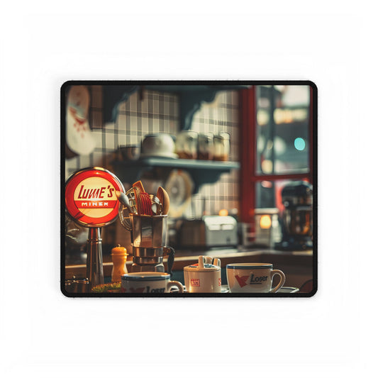 Retro Warmth: Cozy Lukes Diner Coffee Scene Art - Desk Mat