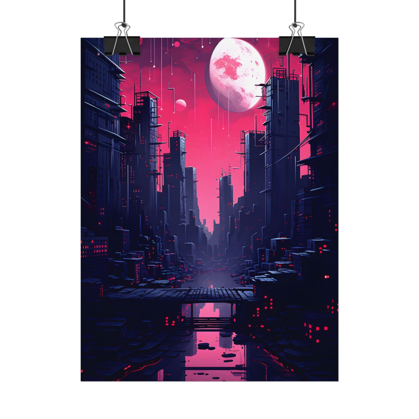 Melancholic Cyberpunk Cityscape: Nighttime Digital Artwork - Poster