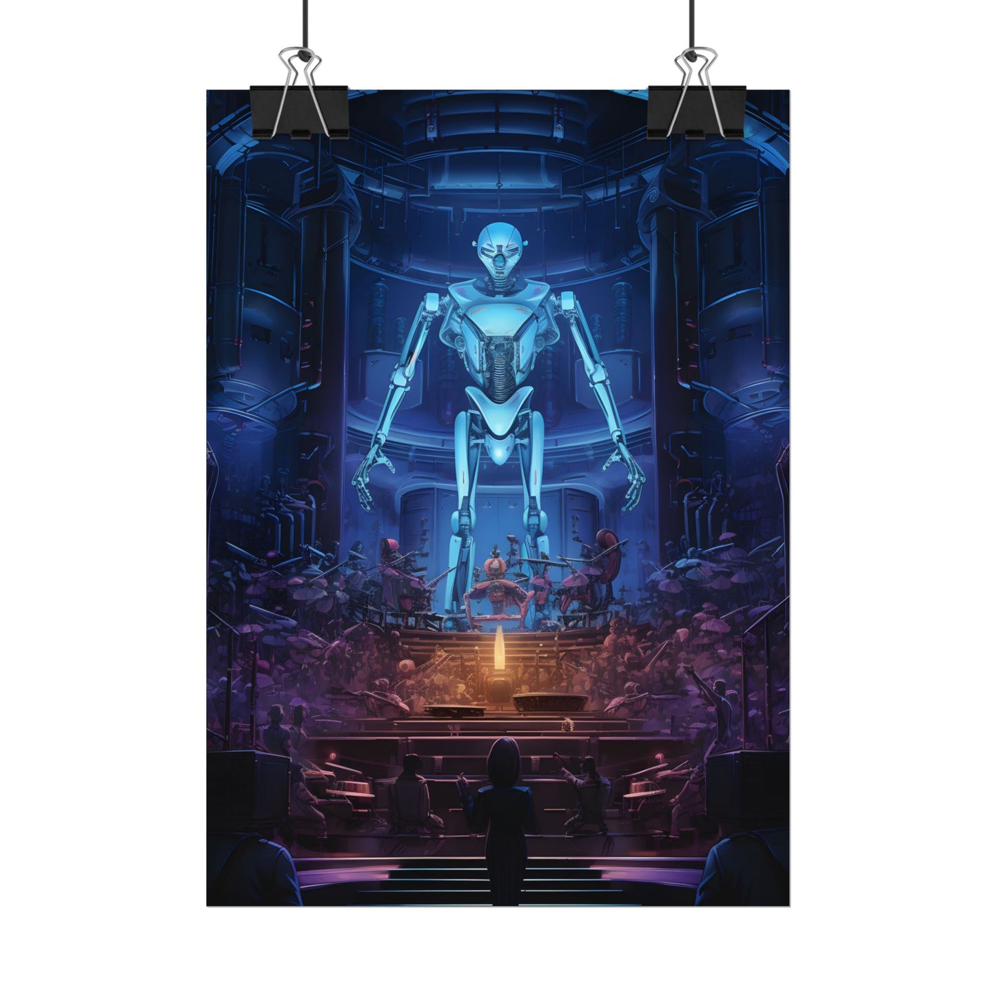 Mechanical Harmony: Black & Grey Robot Orchestra Symphony - Poster