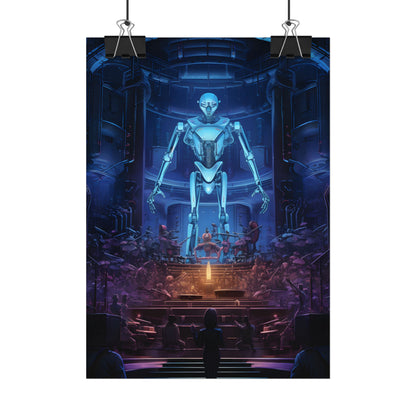 Mechanical Harmony: Black & Grey Robot Orchestra Symphony - Poster