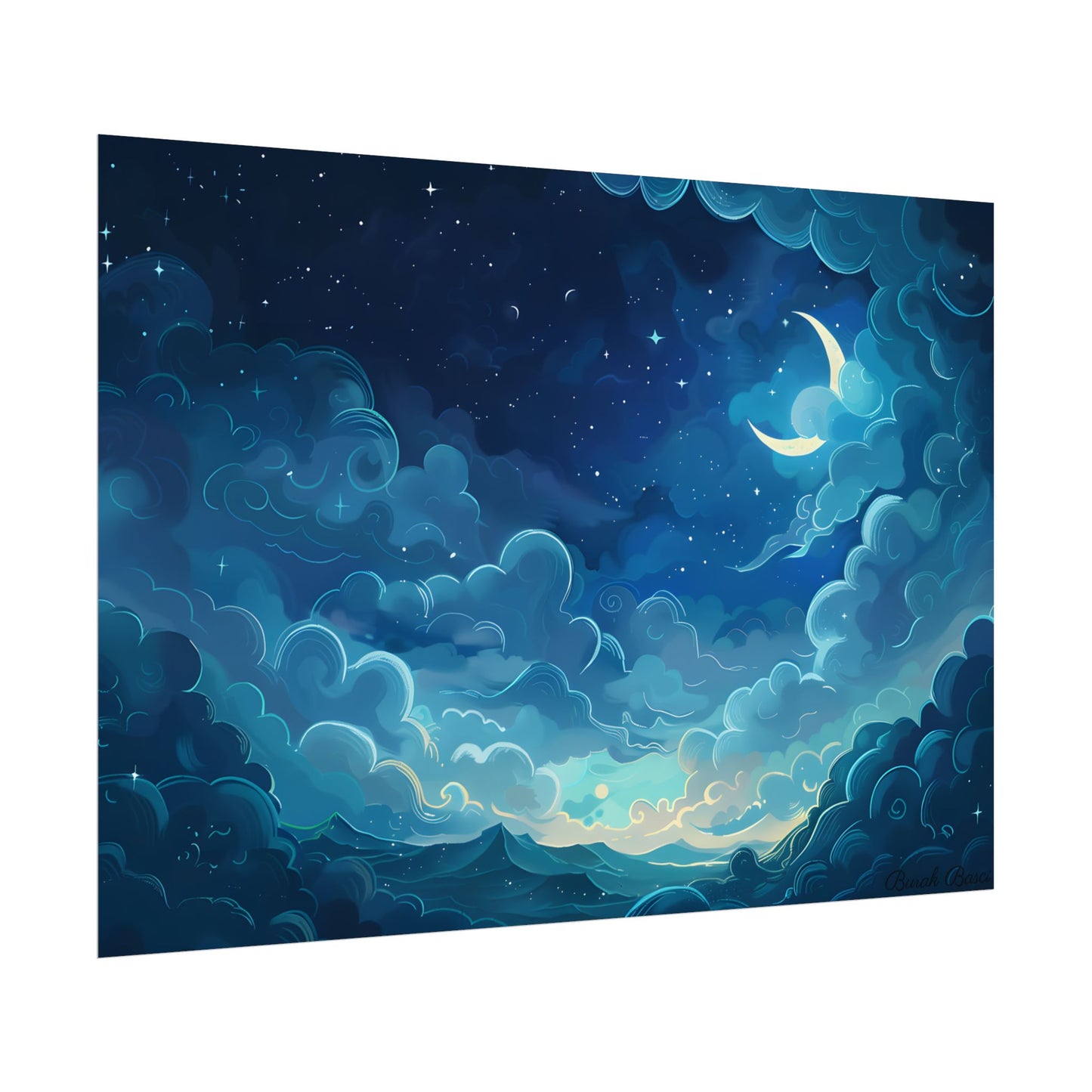 Whimsical Dreamy Night Sky: Bird in Flight Digital Art - Poster
