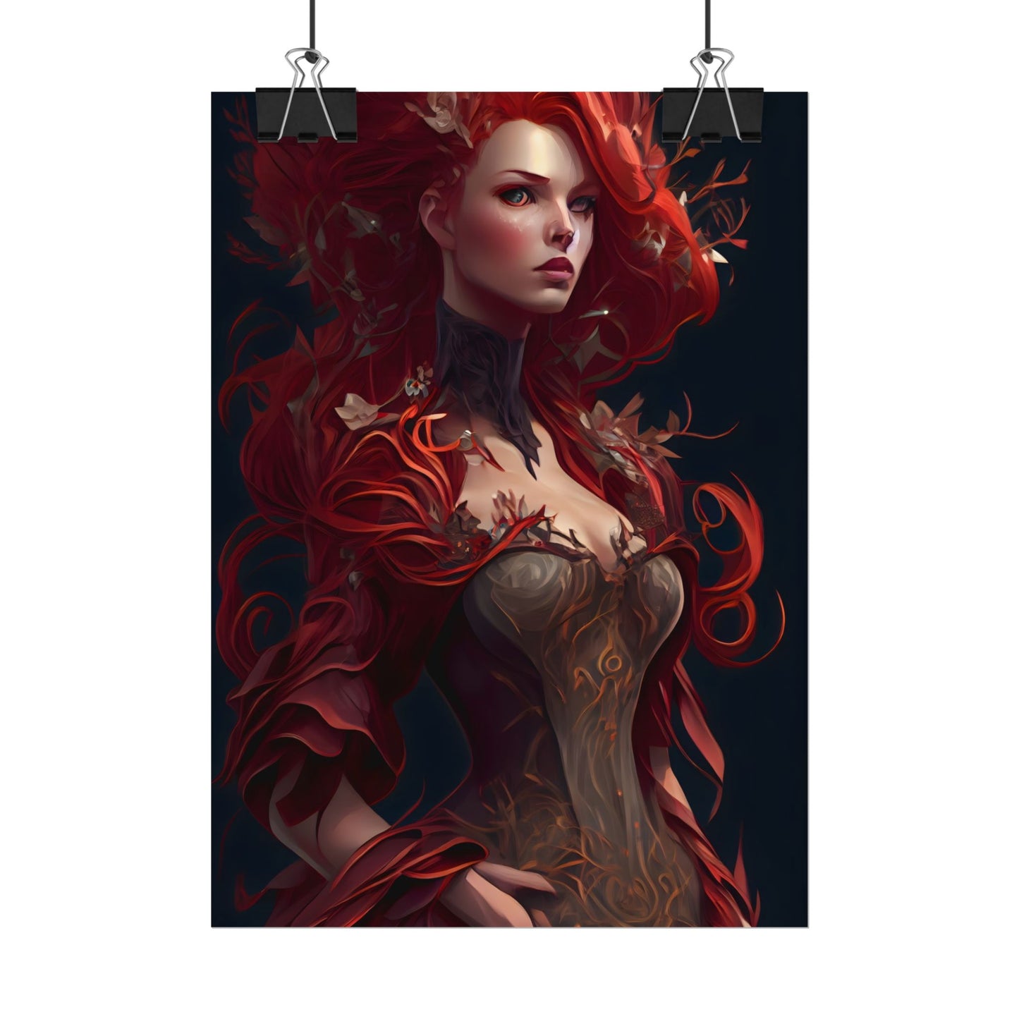 Red Hair Portrait: Elegant Female in Black Dress - Poster
