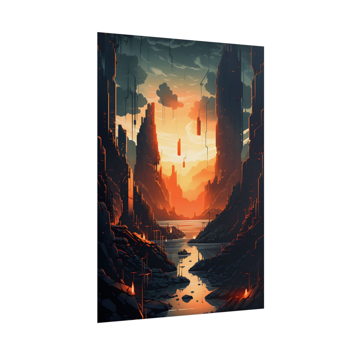 Cyberpunk Metropolis Ablaze: Nocturnal Digital Masterpiece - Poster