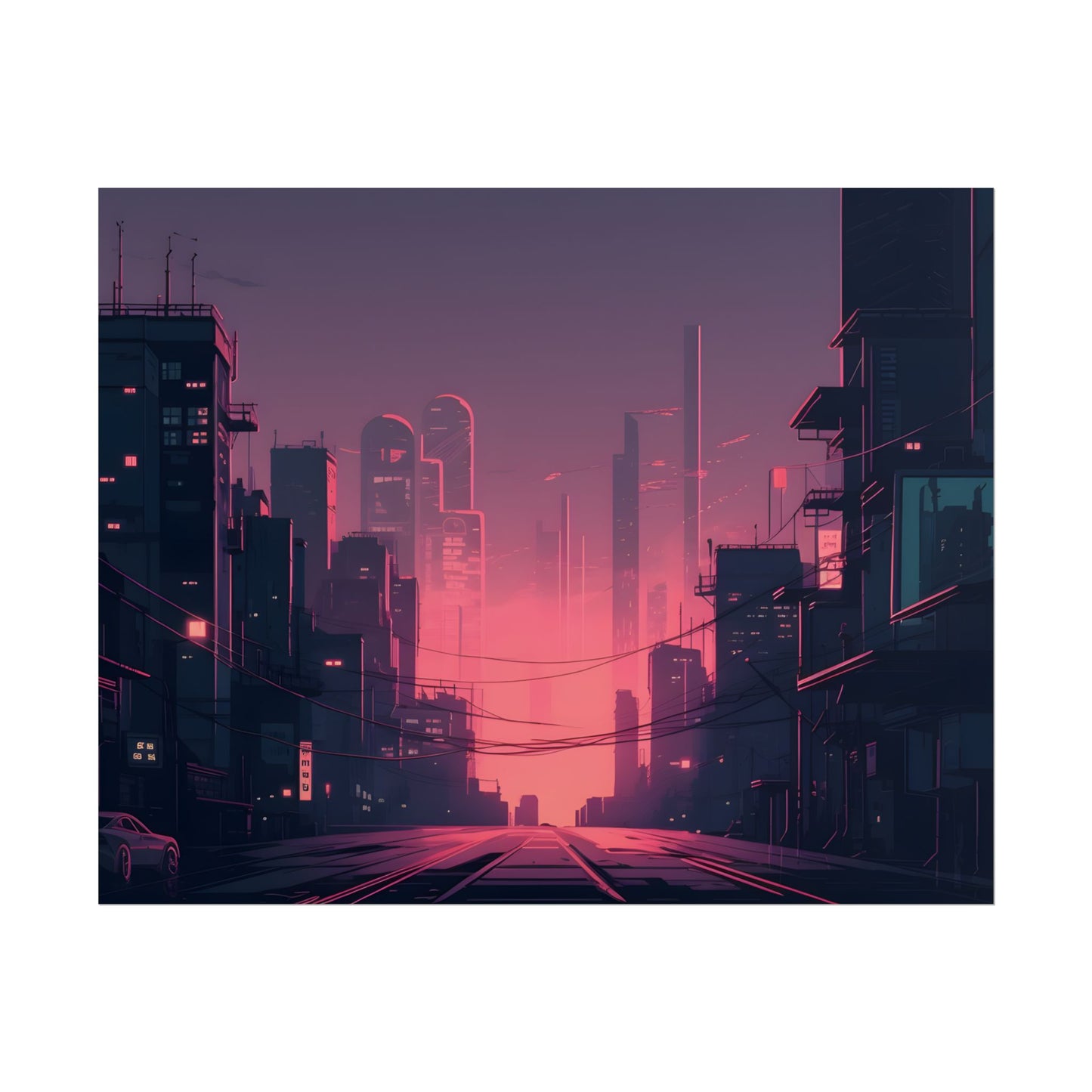 Cyberpunk Nighttime Cityscape: Melancholic Mood - Poster
