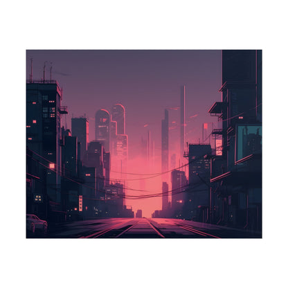 Cyberpunk Nighttime Cityscape: Melancholic Mood - Poster