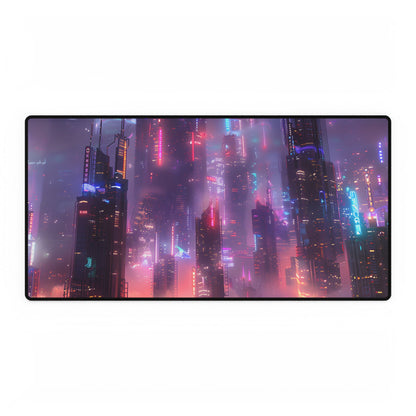 Neon Futuristic Cityscape: Graphic Modern Art - Desk Mat