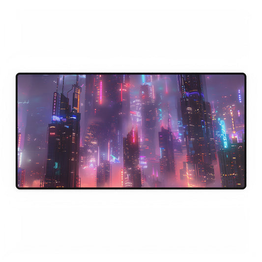 Neon Futuristic Cityscape: Graphic Modern Art - Desk Mat