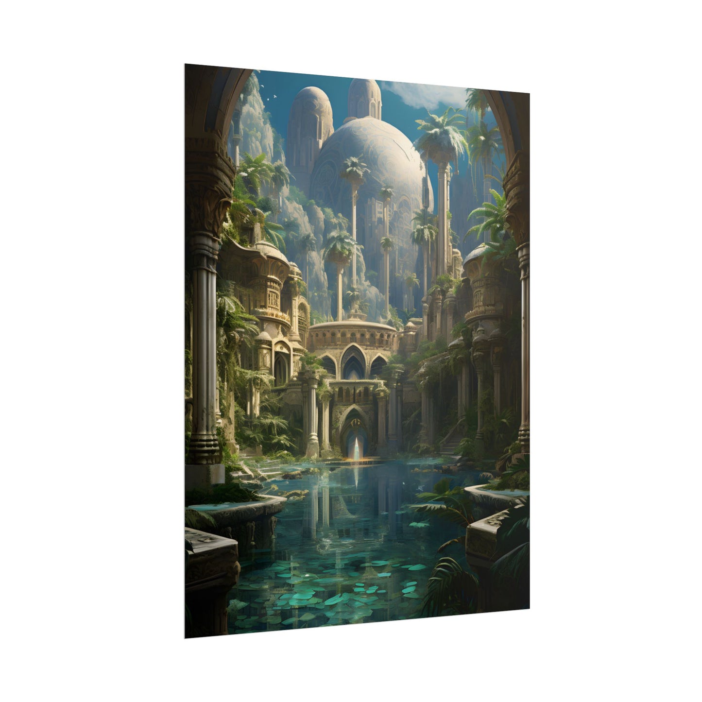 Majestic Desert Oasis: Arabian Nights-Inspired Bird's Eye View - Poster