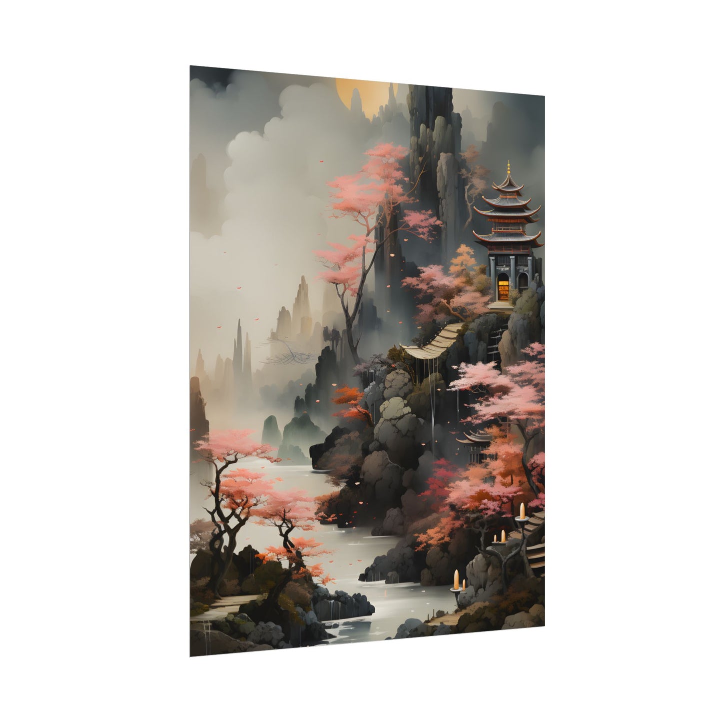 Vibrant Landscape in Moss Green: Ash Magenta Artwork - Poster