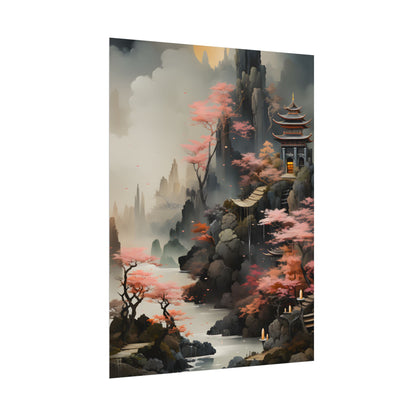 Vibrant Landscape in Moss Green: Ash Magenta Artwork - Poster