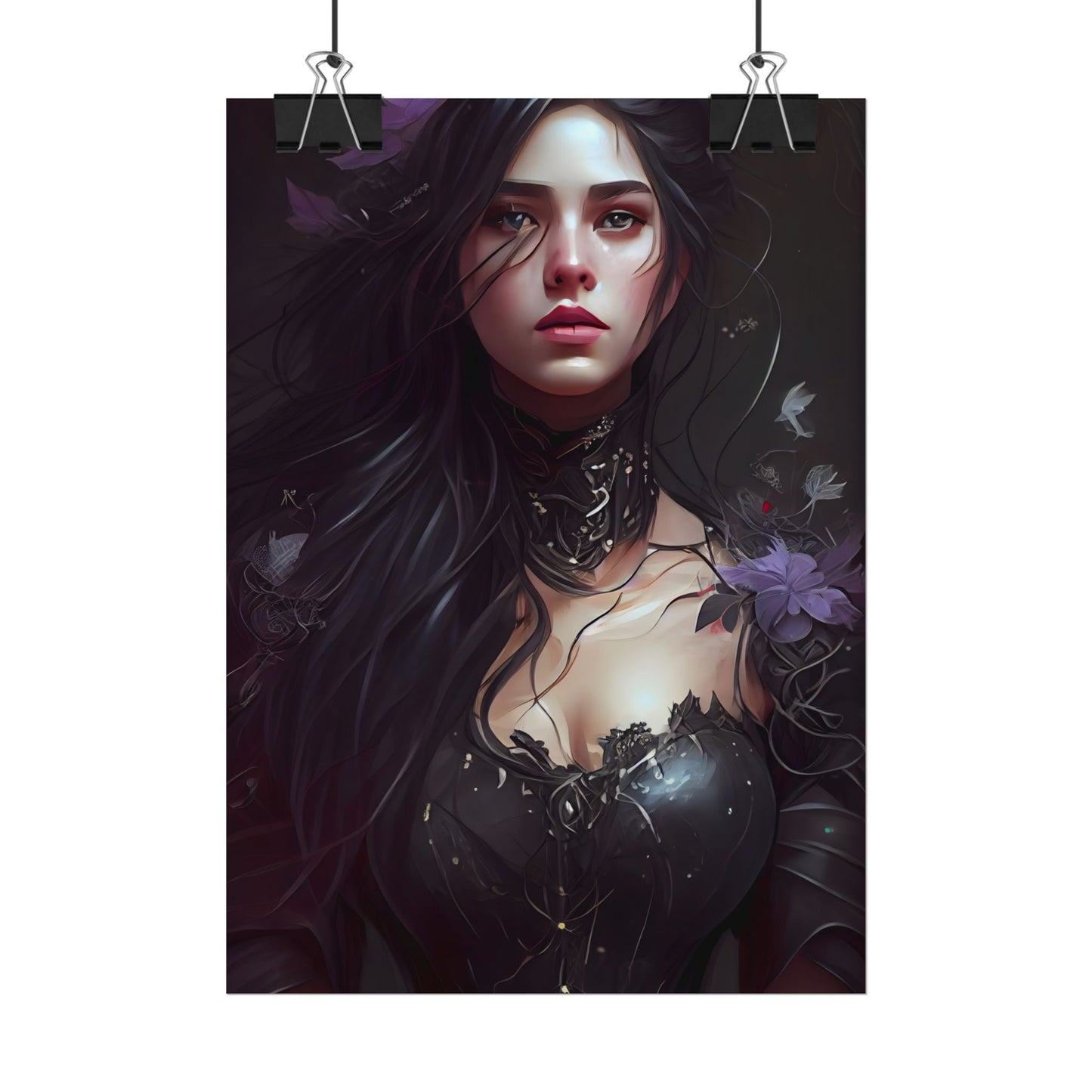Striking Woman Portrait: Black Hair Artwork - Poster