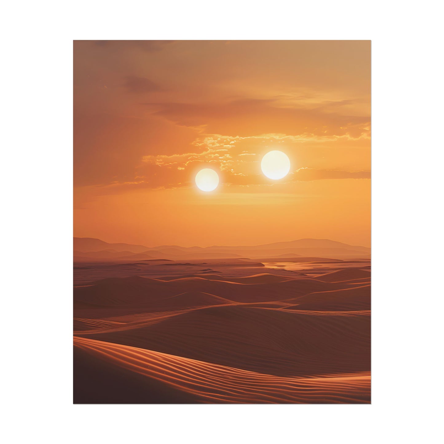 Serene Binary Sunset Artwork: A Peaceful Landscape - Poster