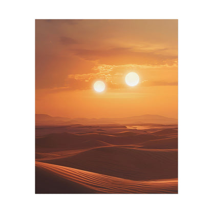 Serene Binary Sunset Artwork: A Peaceful Landscape - Poster