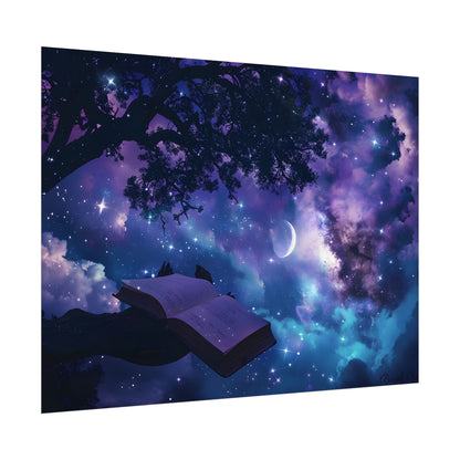 Mystical Night Sky: Celestial Dreams with Crescent Moon Art - Poster