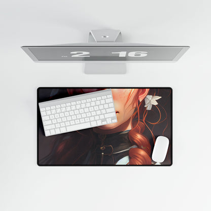 Elegant Redhead Portrait: Dark Background Artwork - Desk Mat