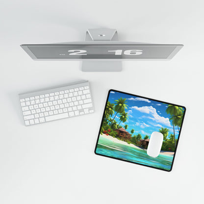 Tropical Paradise: Tranquil Lagoon and Palm Trees Art - Desk Mat