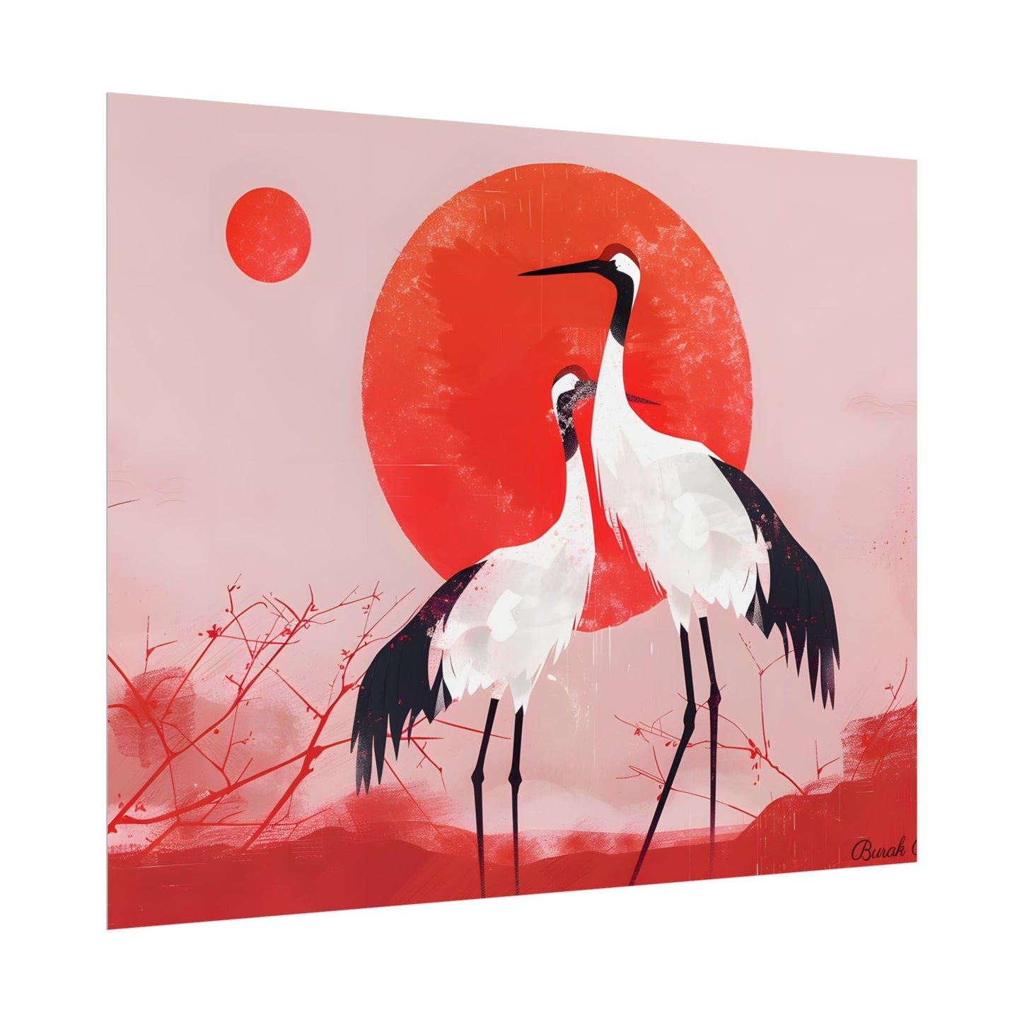 Peaceful Crane Sanctuary: Serene Landscape Nature Art - Poster