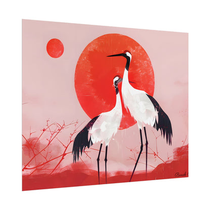 Peaceful Crane Sanctuary: Serene Landscape Nature Art - Poster