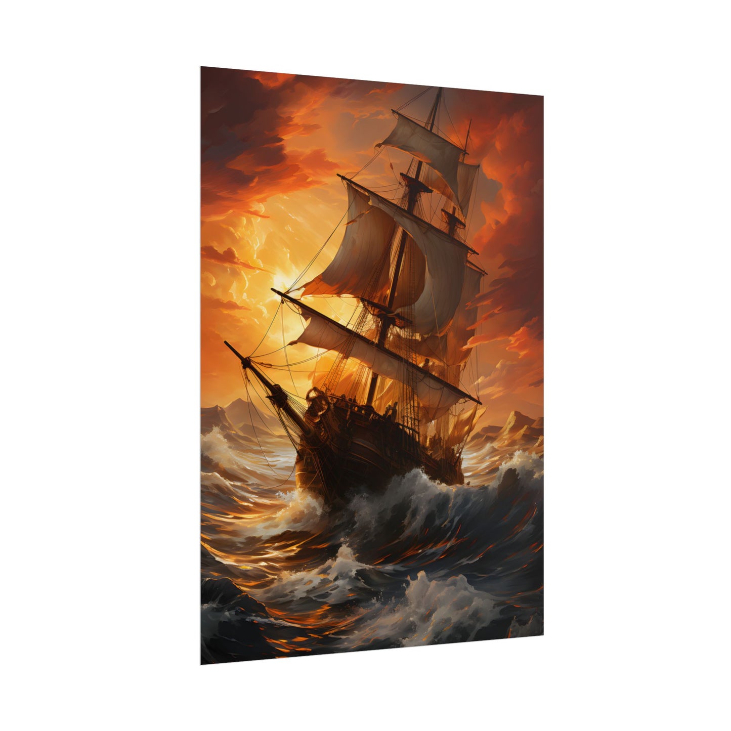 Breathtaking Ship in Realistic Oil Painting: Seafaring Artwork - Poster