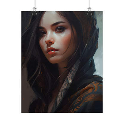 Dark Hair Woman: Colorful Portrait Digital Artwork - Poster