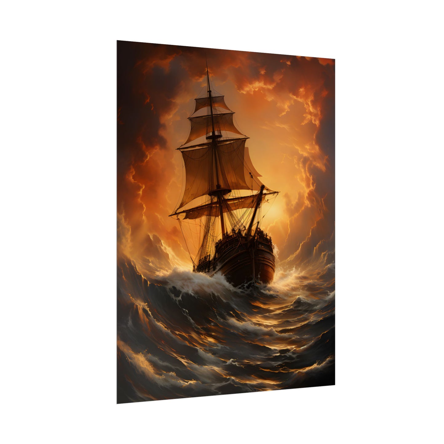 Majestic Storm Ship: Oil Painting Masterpiece - Poster