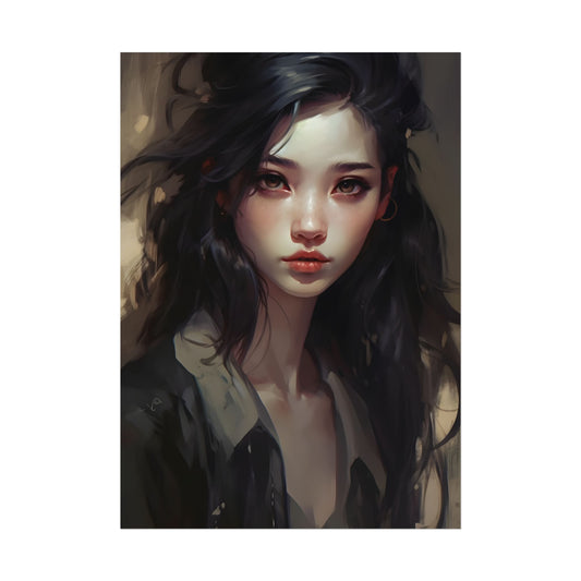 Moody Portrait: Dark Haired Woman Artwork - Poster